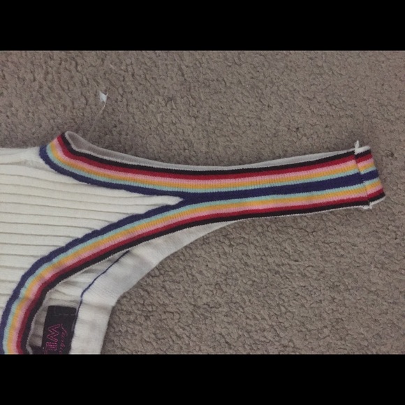 Ribbed Sweater-Knit Striped-Trim Bodysuit Rainbow - Picture 4 of 4